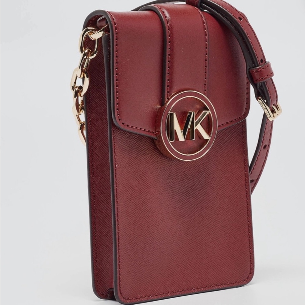 Michael Kors Carmen Burgundy and Gold Crossbody Bag